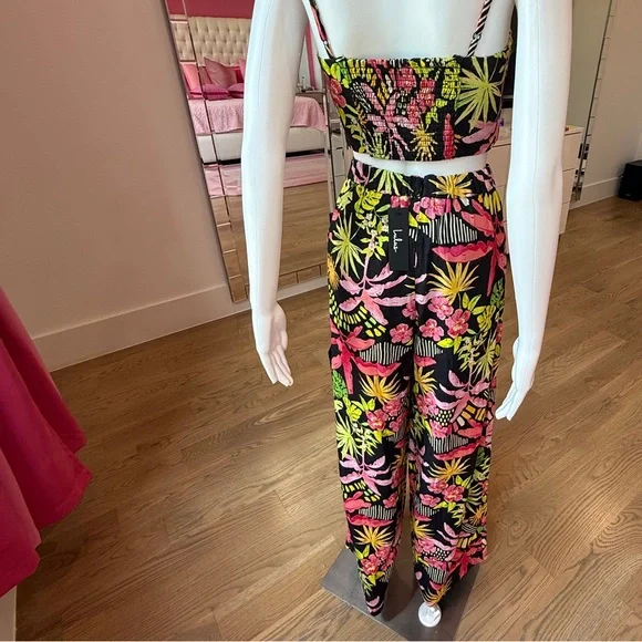 Tropical Print Two-Piece Set Adjustable Cami and Wide Leg Lined Pants w/ Pockets - Picture 9 of 9